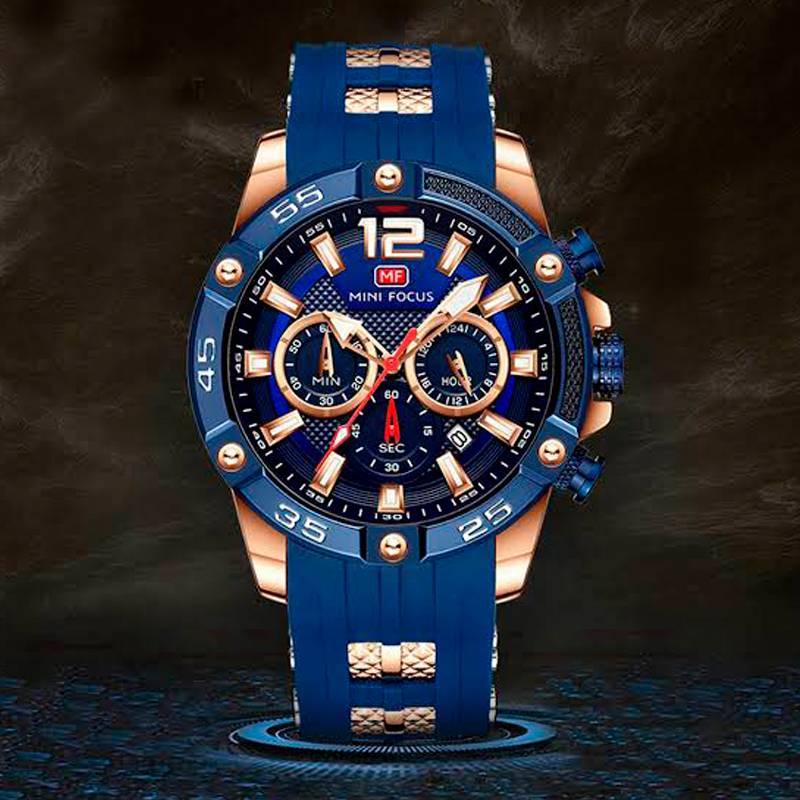 RELOJ MINIFOCUS - AZUL DORADO COOREA DE SILICONA
