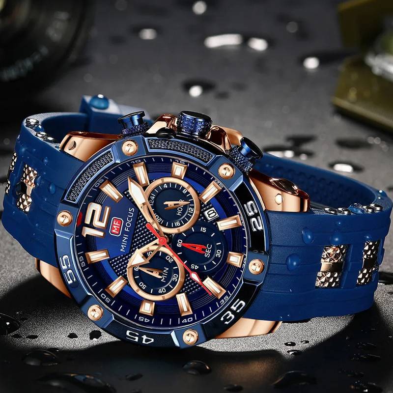 RELOJ MINIFOCUS - AZUL DORADO COOREA DE SILICONA