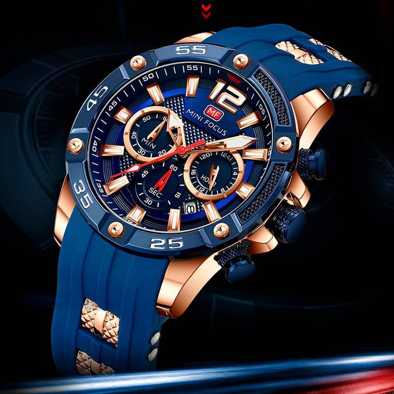 RELOJ MINIFOCUS - AZUL DORADO COOREA DE SILICONA